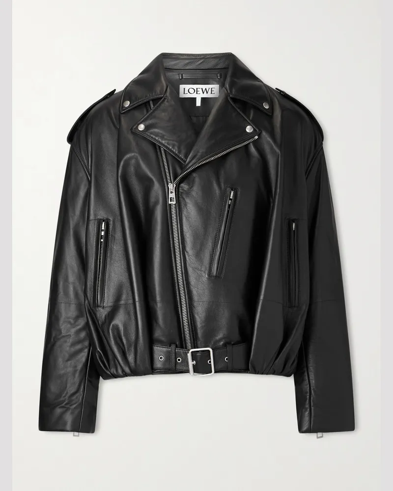 Loewe Belted Padded Leather Jacket Black