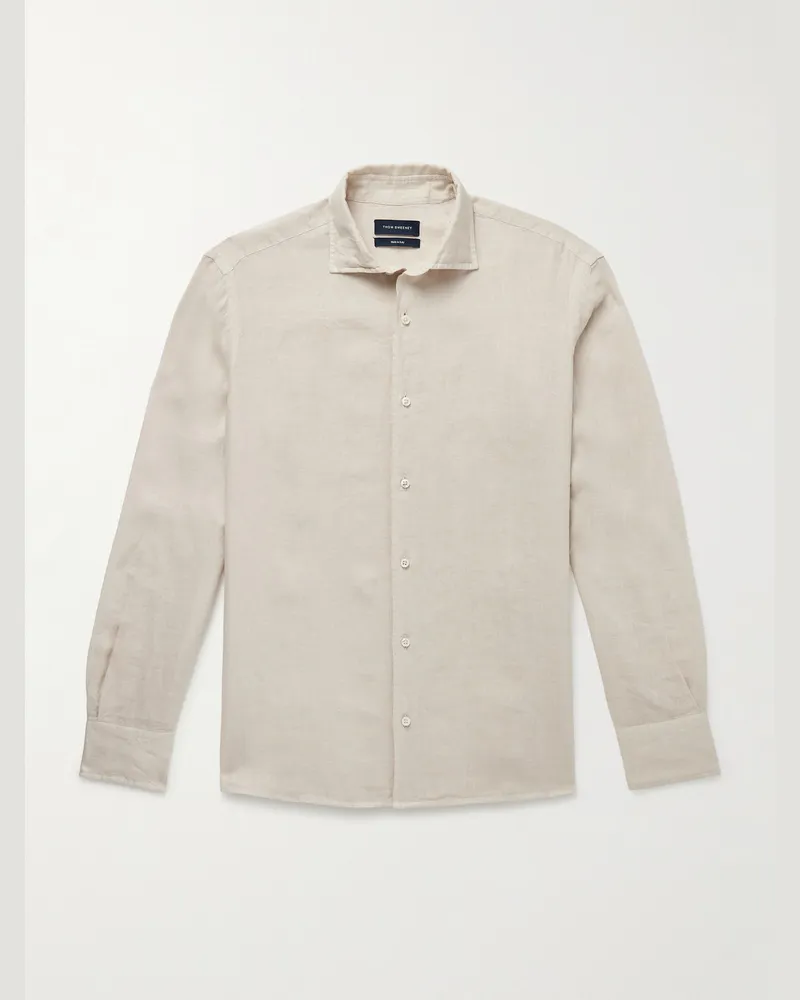 Thom Sweeney Schmal geschnittenes Hemd aus Leinen mit Cutaway-Kragen Neutral