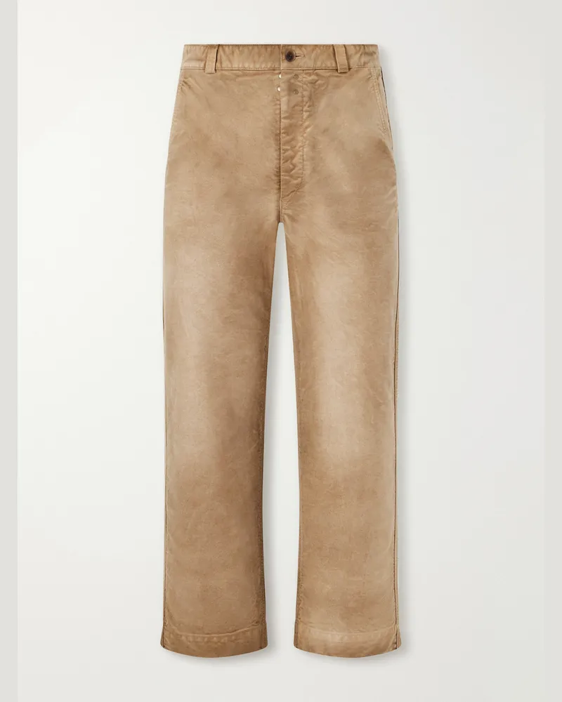 AURALEE Straight-Leg Garment-Dyed Cotton-Moleskin Trousers Brown