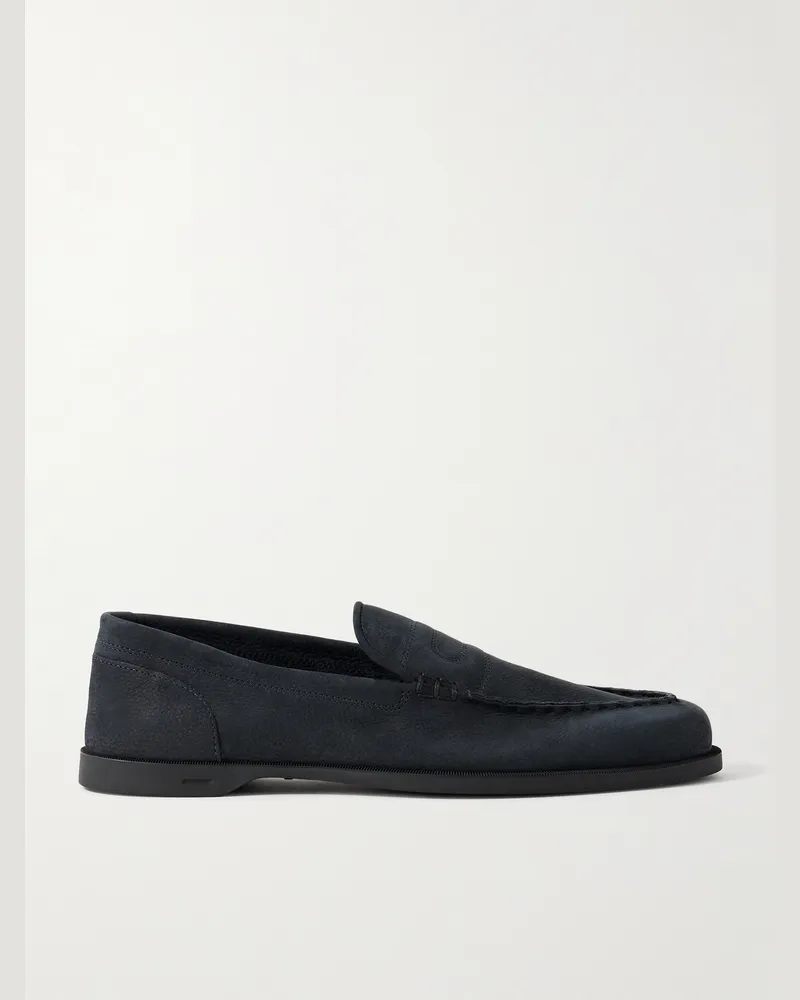 John Lobb Pace Suede Loafers Blue