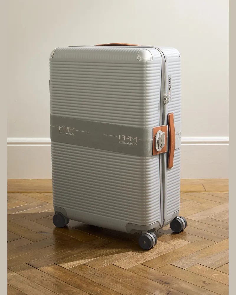 FPM Bank Zip Deluxe Koffer aus Polycarbonat mit Rollen und Lederbesatz, 76 cm Grau