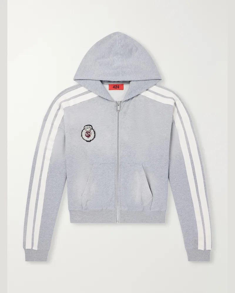 FourTwoFour on Fairfax Logo-Appliquéd Distressed Cotton-Jersey Hoodie Gray
