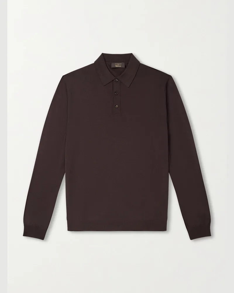 Slowear Zanone Slim-Fit Flexwool Polo Shirt Brown