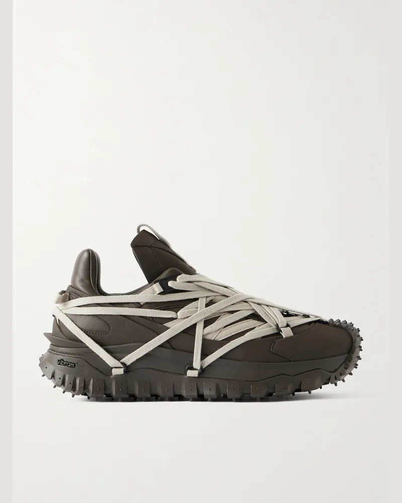 Rick Owens Moncler Trailgrip Megalace® Leather and Rubber Sneakers Brown