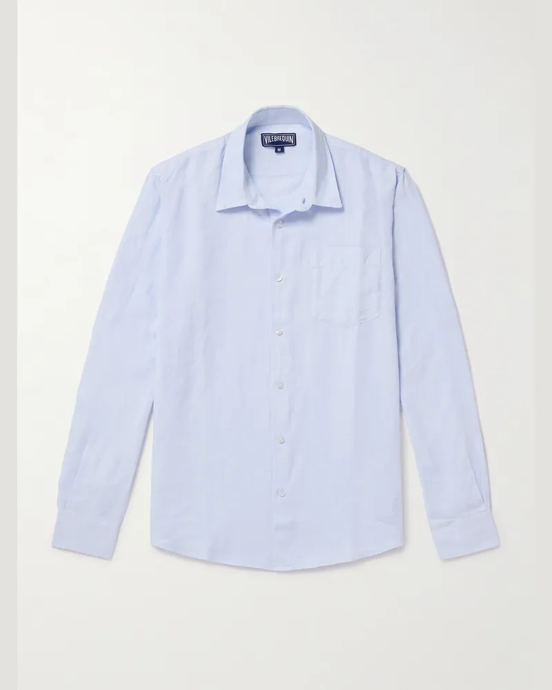 Vilebrequin Caroubis Hemd aus Leinen Blau