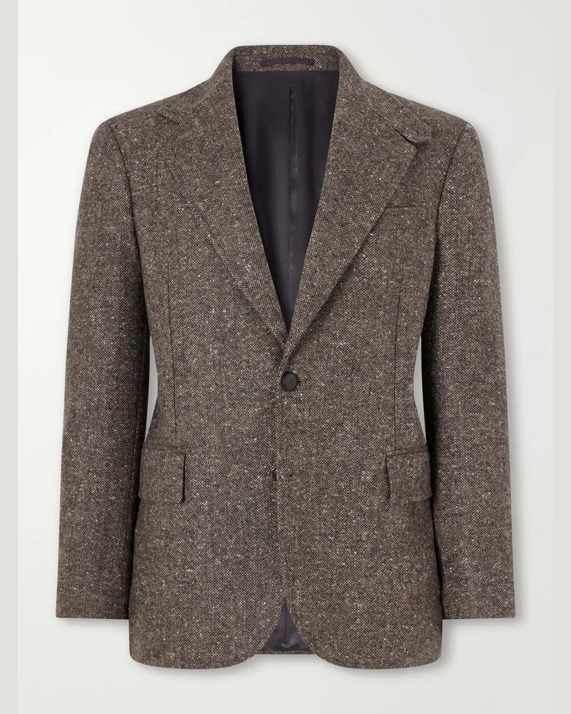 Fortela Bernardo Flecked Suede-Trimmed Virgin Wool-Tweed Blazer Brown