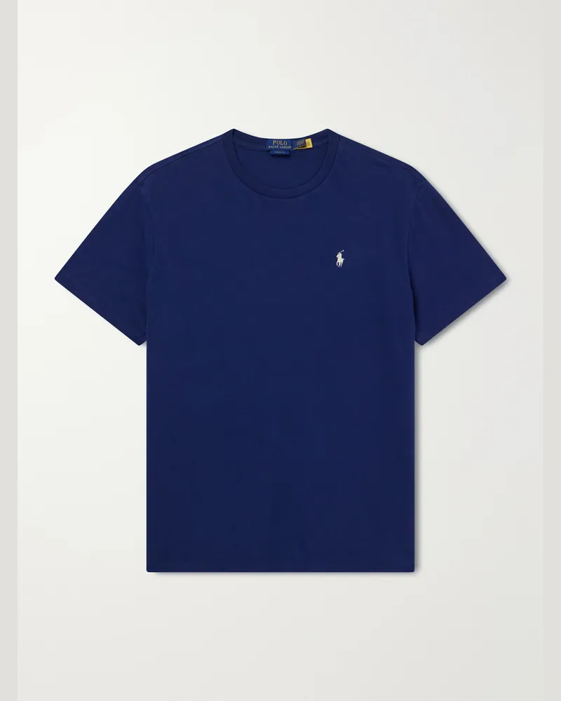 Ralph Lauren Logo-Embroidered Cotton-Jersey T-Shirt Blue