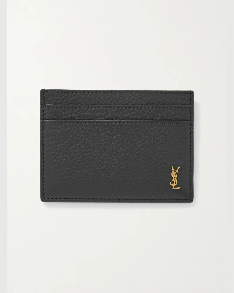 Saint Laurent Logo-Appliquéd Full-Grain Leather Cardholder Black