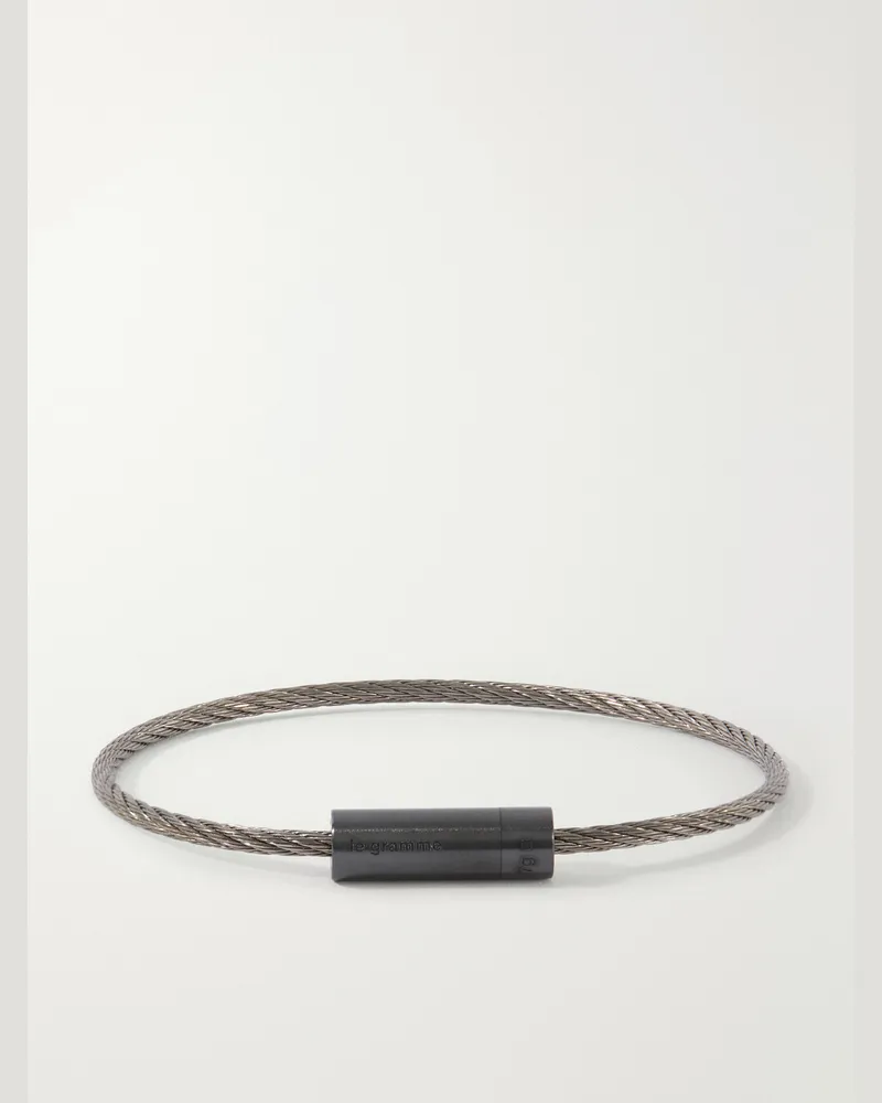 Le Gramme 7g Brushed Sterling Silver and Ceramic Cable Bracelet Black