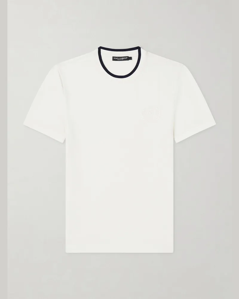 Dolce & Gabbana Logo-Embroidered Piqué T-Shirt White