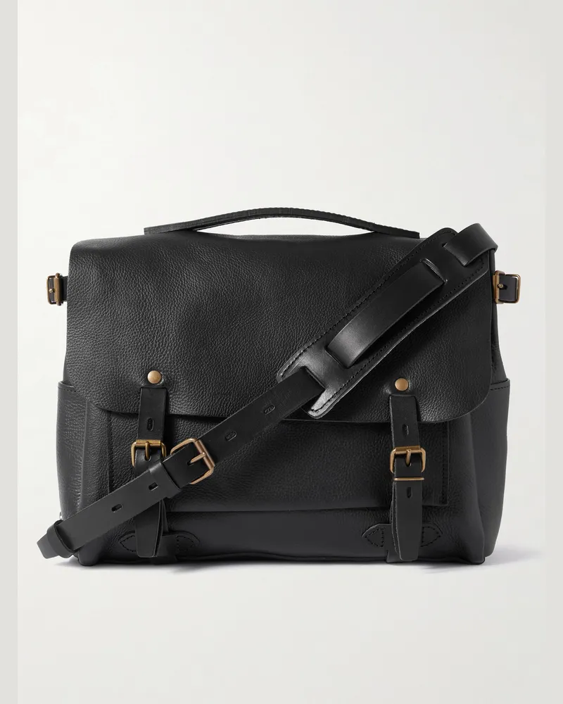 Bleu de Chauffe Éclair Umhängetasche aus vollnarbigem Leder Schwarz