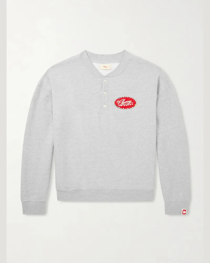 Cherry Los Angeles Five Star Studded Logo-Embroidered Cotton-Blend Sweater Gray