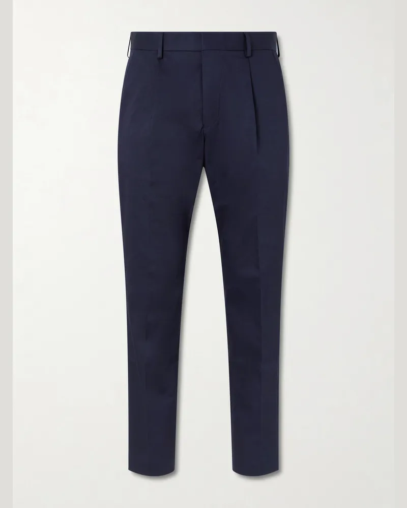 NN 07 Tapered Pleated Organic Cotton-Blend Twill Trousers Blue