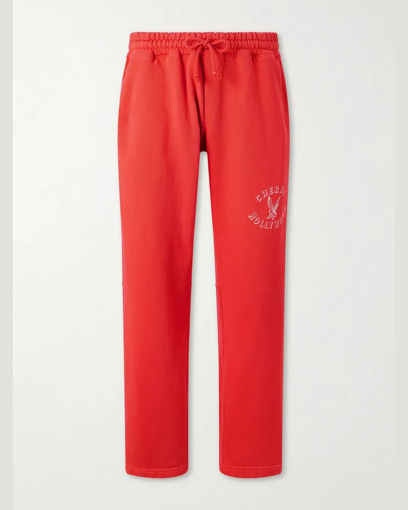 Cherry Los Angeles Hollywood Straight-Leg Logo-Print Cotton-Jersey Sweatpants Red
