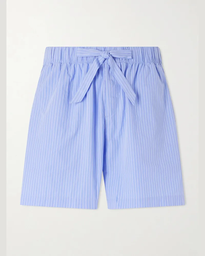 TEKLA Straight-Leg Striped Organic Cotton-Poplin Shorts Blue