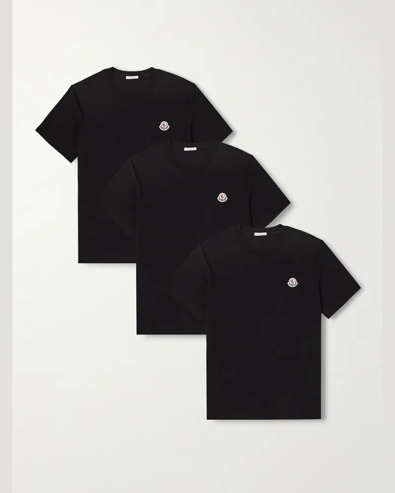 Moncler Three-Pack Logo-Appliquéd Cotton-Jersey T-Shirts Black
