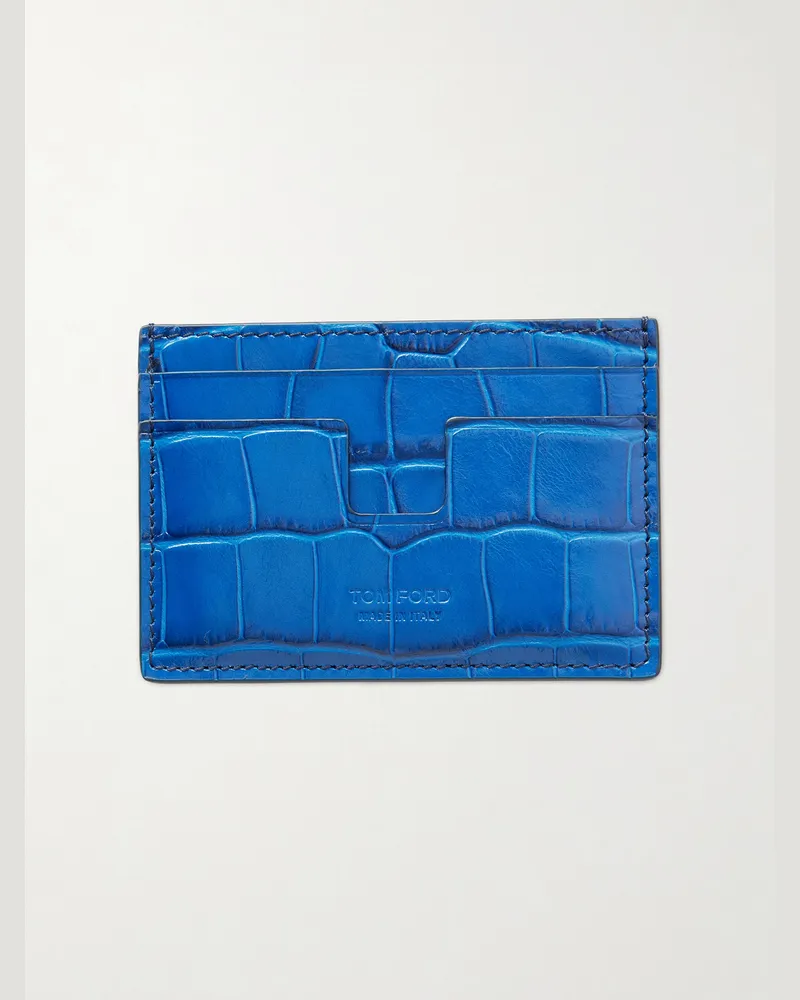 Tom Ford Croc-Effect Leather Card Holder Blue