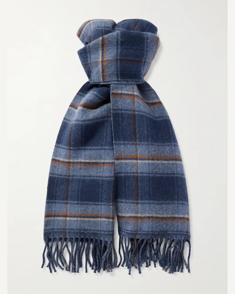 Missoni Reversible Logo-Jacquard Striped Checked Wool Scarf Blue
