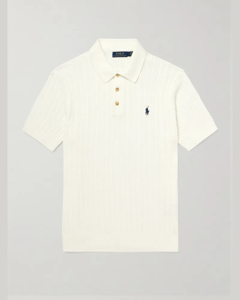 Ralph Lauren Cable-Knit Cotton Polo Shirt White