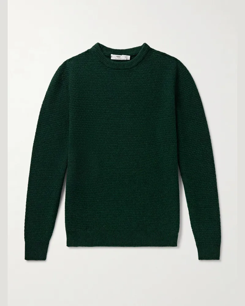 Inis Meáin Caoladóir Basketweave Merino Wool and Cashmere-Blend Sweater Green