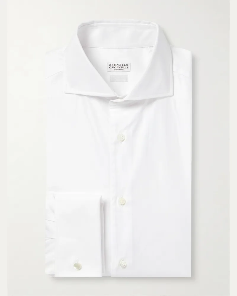 Brunello Cucinelli Cutaway-Collar Cotton-Poplin Shirt White