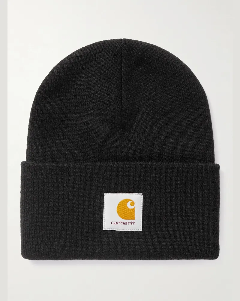 Carhartt WIP Beanie aus Rippstrick mit Logoapplikation Schwarz