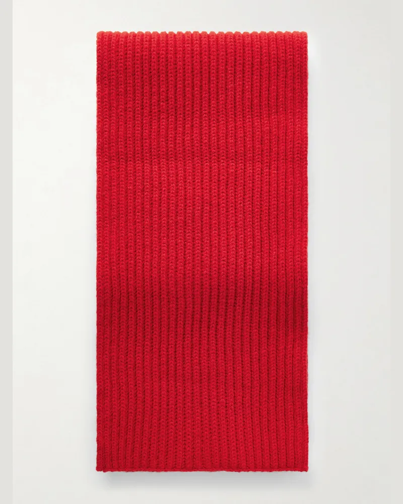 Anderson & Sheppard Ribbed Wool and Cashmere-Blend Scarf Red