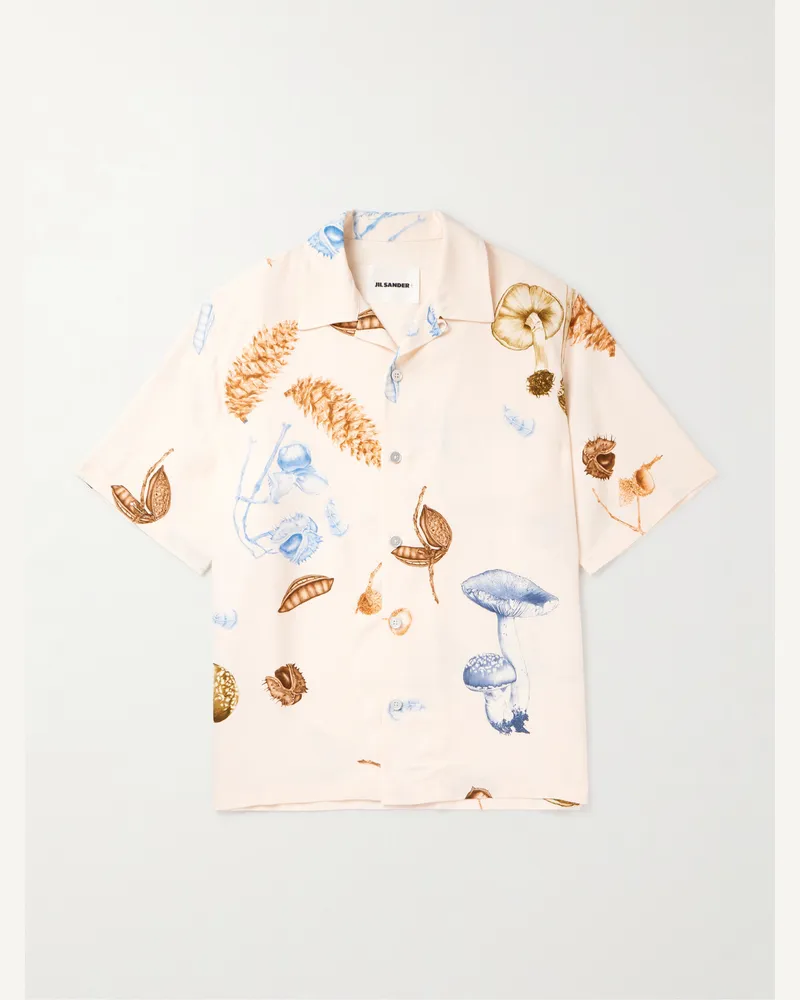 Jil Sander Convertible-Collar Printed Woven Shirt Neutrals