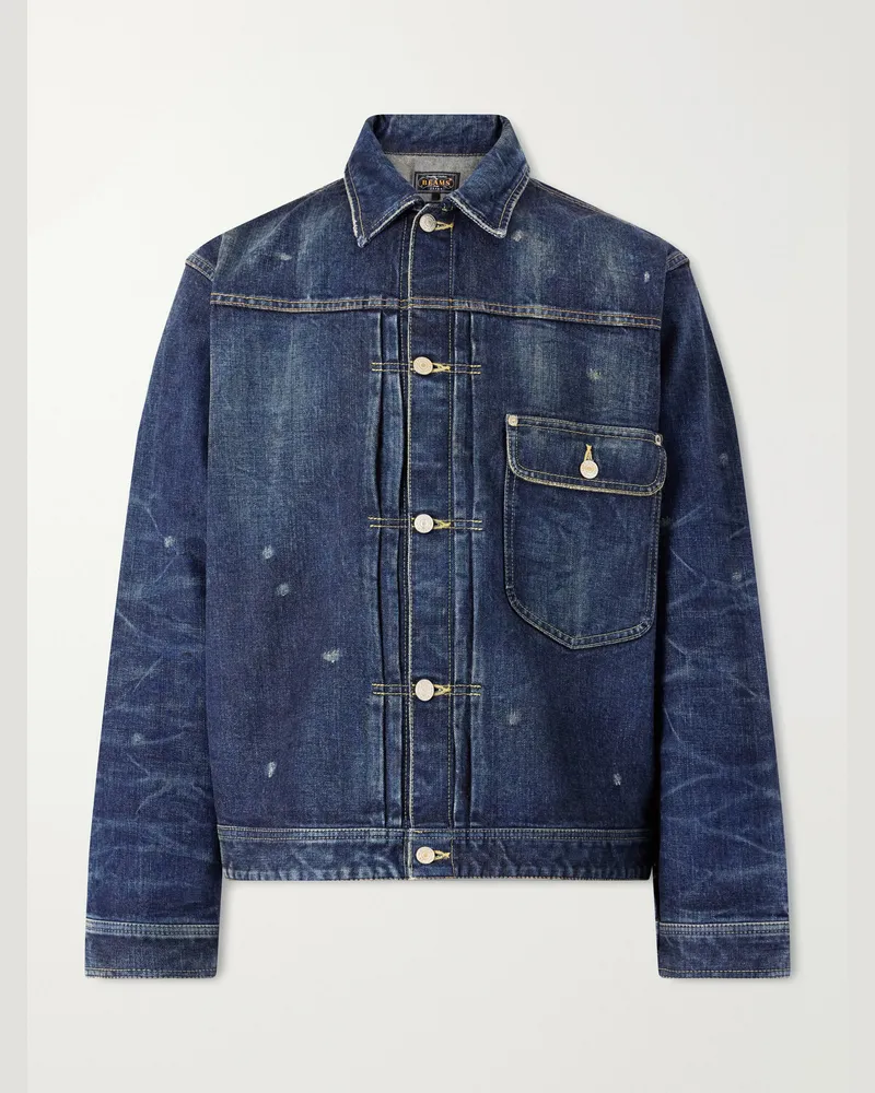Beams Plus Digger Distressed Denim Jacket Blue
