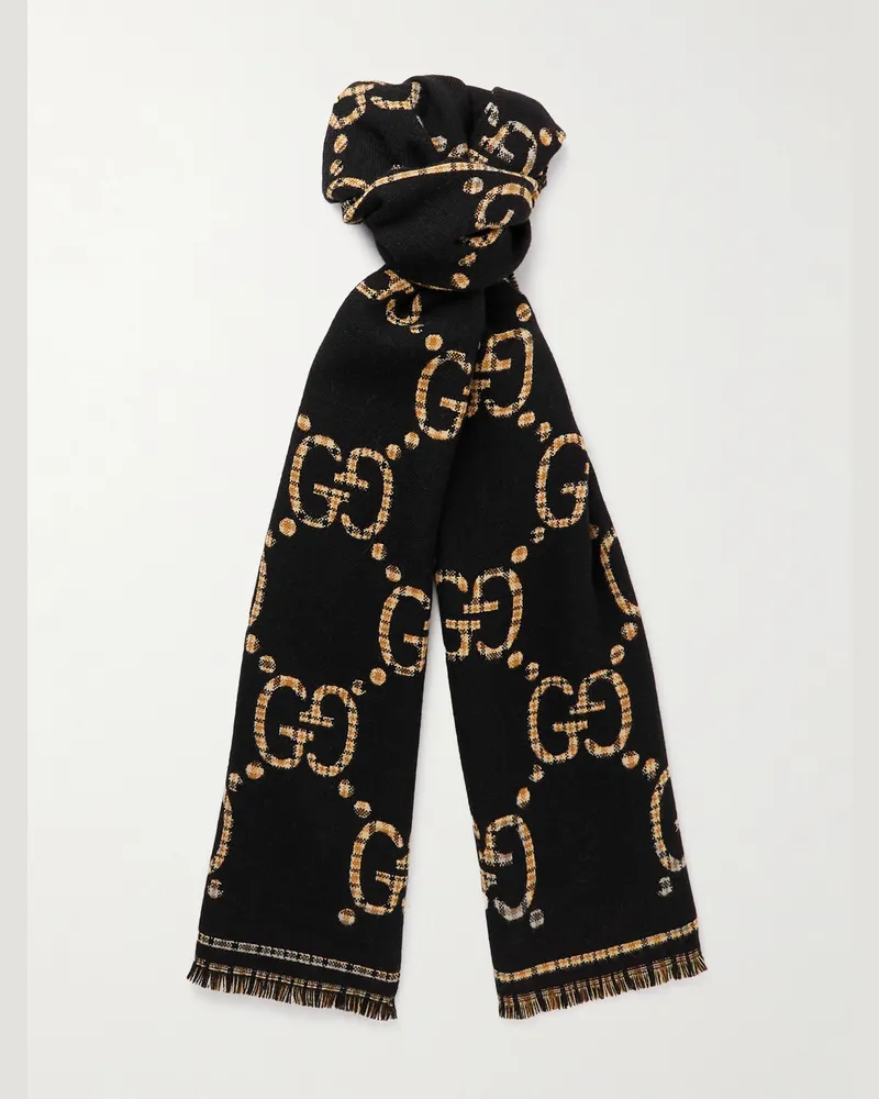 Gucci Schal aus Wolle mit Intarsienlogomotiv Schwarz