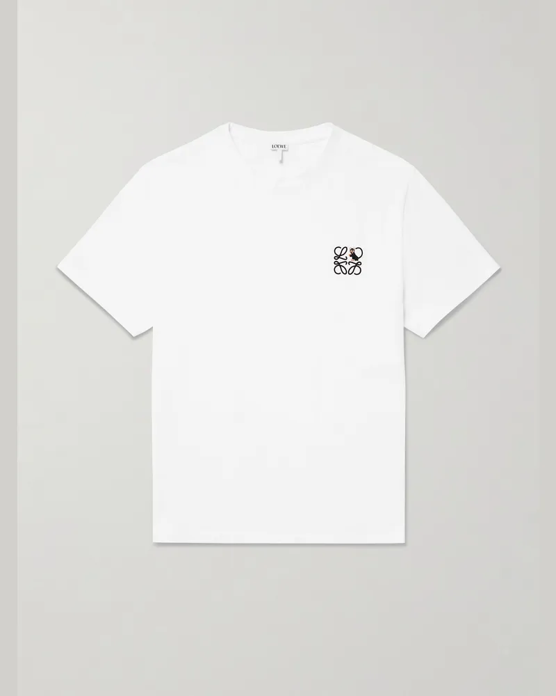 Loewe T-Shirt aus Baumwoll-Jersey mit Logostickerei Weiß