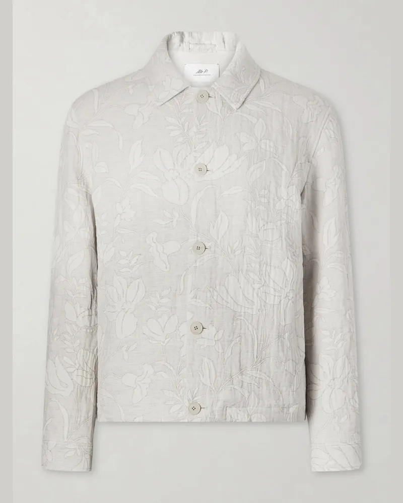 MR P. Cotton and Linen-Blend Jacquard Blouson Jacket White