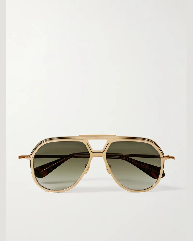 Jacques Marie Mage Lockheed goldfarbene Pilotensonnenbrille mit Details aus Azetat in Schildpattoptik Gold