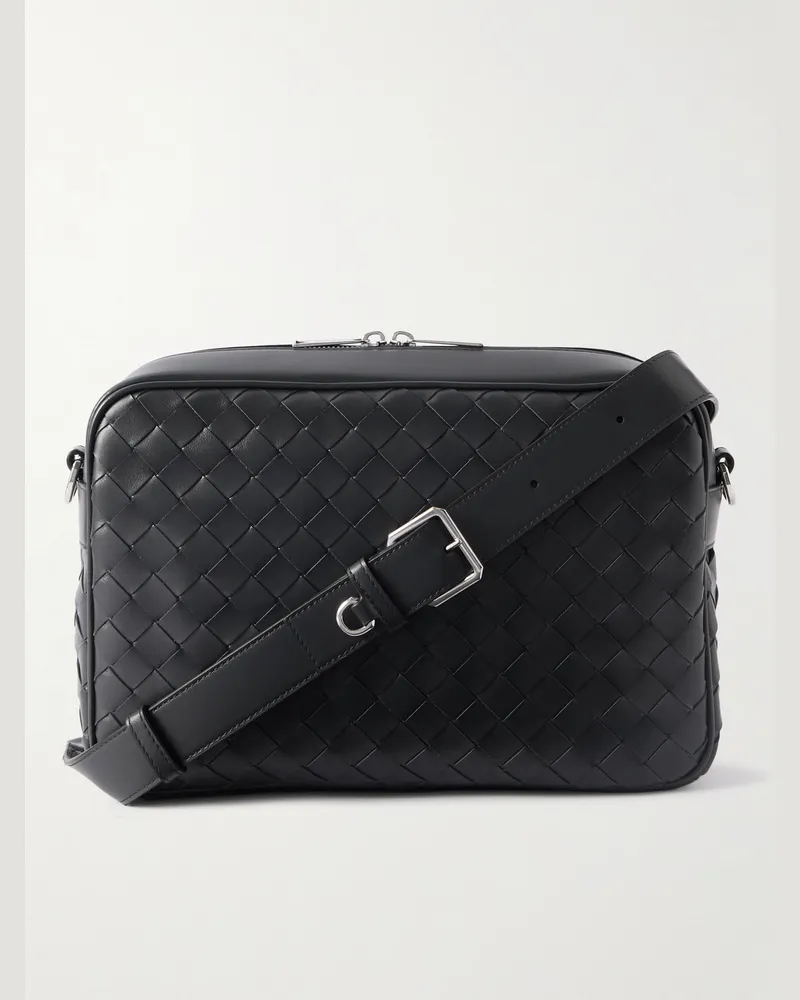 Bottega Veneta Intrecciato Leather Camera Bag Gray