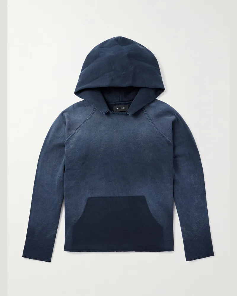 LES TIEN Hoodie aus Baumwoll-Jersey in Distressed-Optik Blau