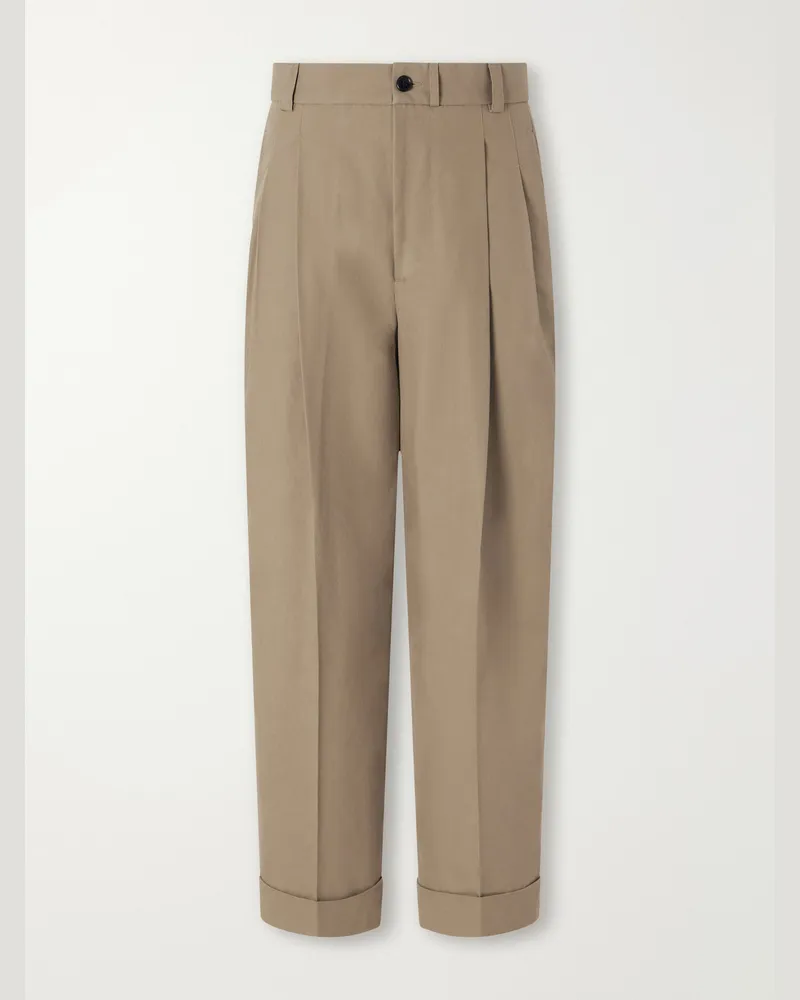 Margaret Howell Straight-Leg Pleated Cotton-Drill Trousers Brown