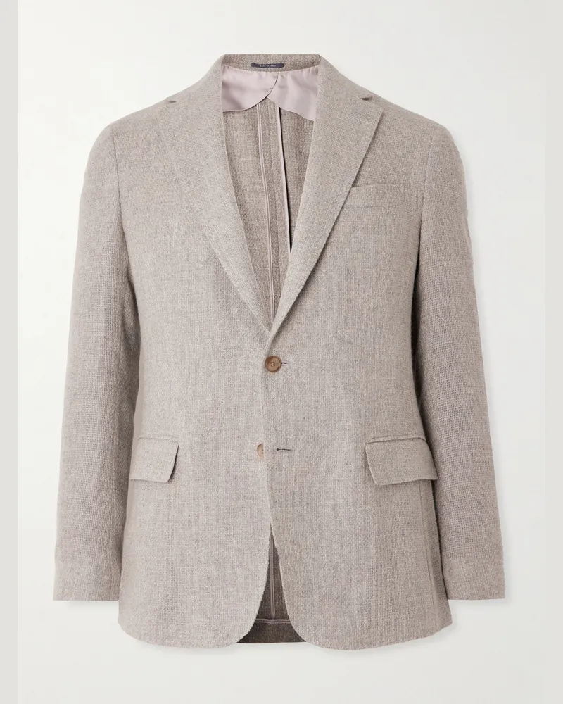 Ralph Lauren Hadley Slim-Fit Basketweave Cashmere Blazer Gray