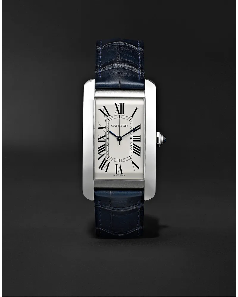 Cartier Tank AméRicaine 45 Mm Uhr Aus Edelstahl Mit Automatischem Aufzug Und Alligatorlederarmband Ref. Nr.: Crwsta0018 Silber