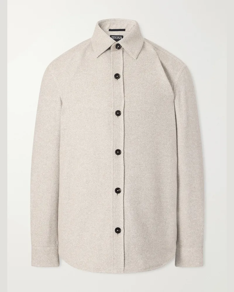 Ermenegildo Zegna Cashmere and Silk-Blend Twill Overshirt Neutrals