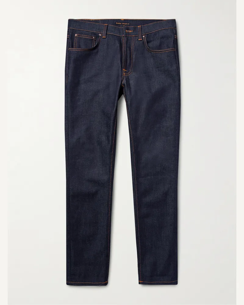 Nudie Jeans Lean Dean schmal geschnittene Jeans aus Bio-Raw-Denim Blau