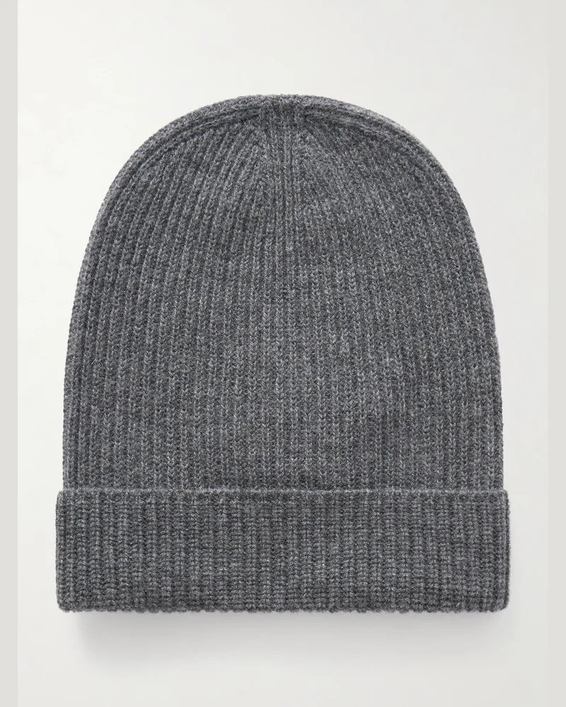 The Elder Statesman Statesman Ribbed Cashmere Beanie Gray