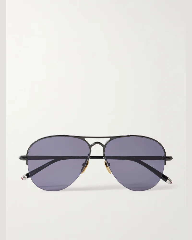 Jacques Marie Mage Amelia Aviator-Style Metal Sunglasses Black