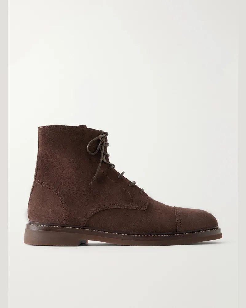 Brunello Cucinelli Suede Lace-Up Boots Brown