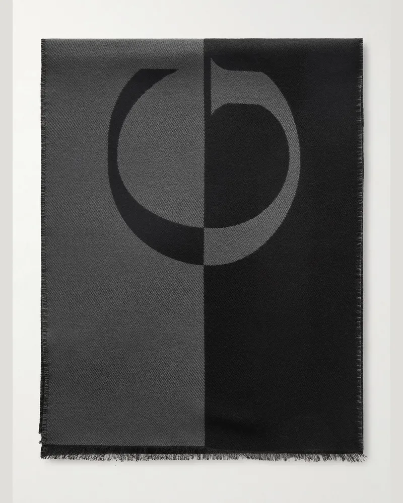 Gucci Frayed Wool and Silk-Blend Jacquard Scarf Gray