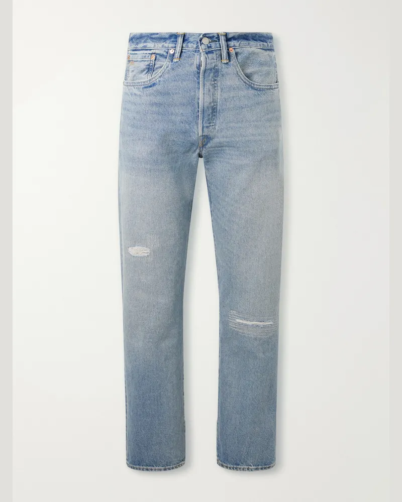 RRL Straight-Leg Logo-Embroidered Distressed Jeans Blue