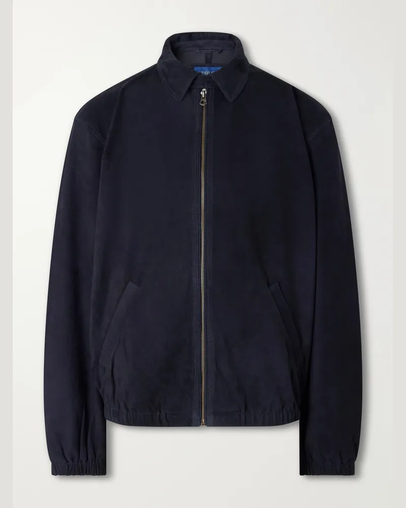 Ralph Lauren Logo-Embroidered Suede Jacket Blue
