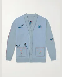 KAPITAL Magpie Cardigan aus Baumwolle mit Chambray-Besatz und Stickereien Blau