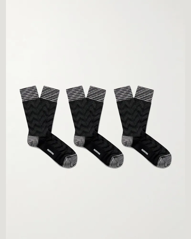 Missoni Three-Pack Crochet-Knit Cotton-Blend Socks Black