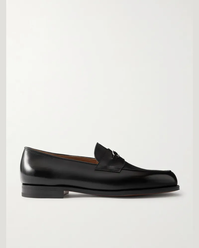 John Lobb Lopez Embellished Leather Penny Loafers Black