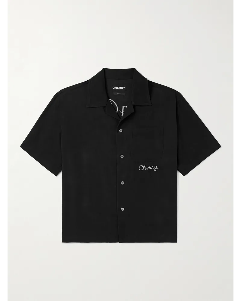 Cherry Los Angeles Hemd aus Tencel™ Lyocell mit Logostickerei und Reverskragen Schwarz